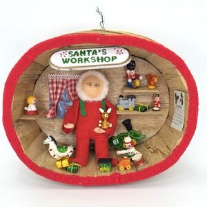 Vintage Enesco Santas Workshop Diorama Ornament Basket Toy Scene 1970s Christmas
